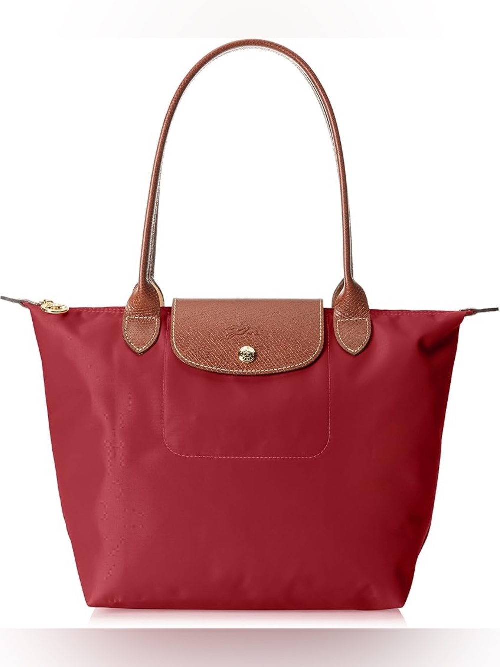 Longchamp Le Pliage medium top handle tote in red